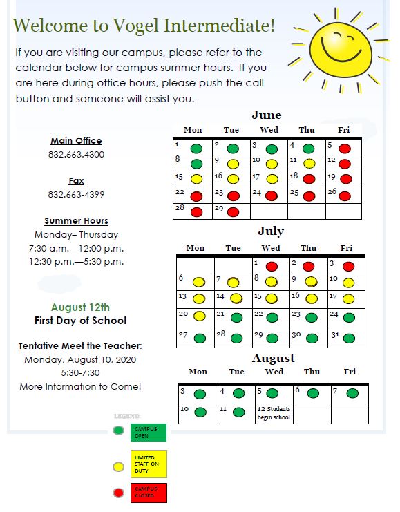 Summer Campus Calendar